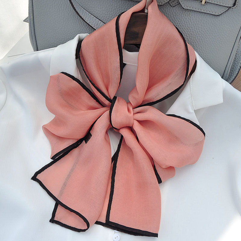 Bufanda de seda larga y pequeña de color liso a la moda para mujer, estilo elegante
