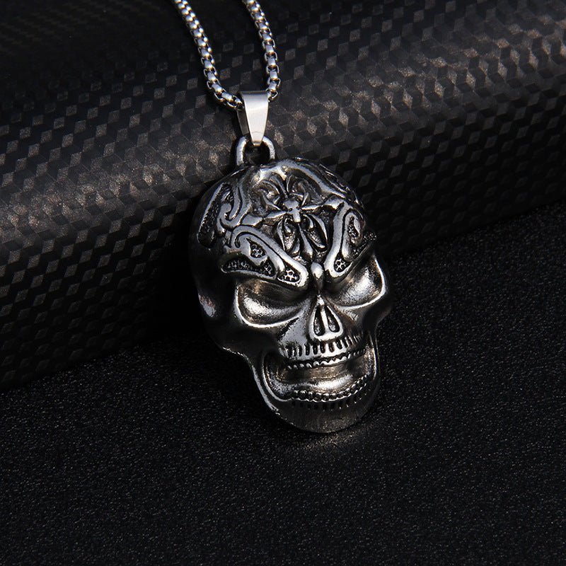 Collar unisex de Halloween con cruz de pez, calavera y mano de diablo