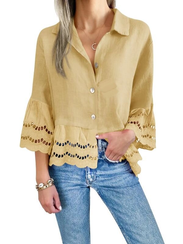 Women Fashion Casual Solid Color Blouse