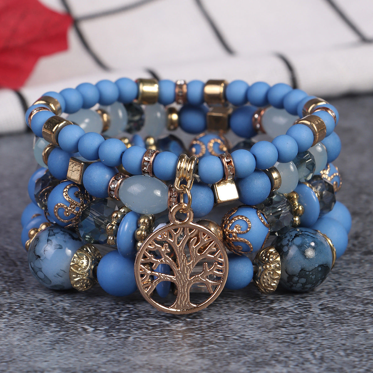 Conjunto de pulseras de cuentas multicapa estilo retro bohemio