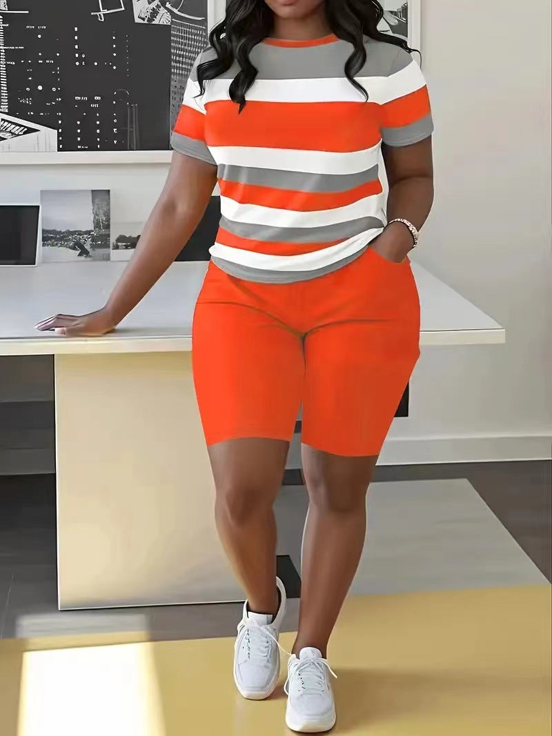 Women Casual Printed Two-Piece Short-Sleeve T-Shirt Set