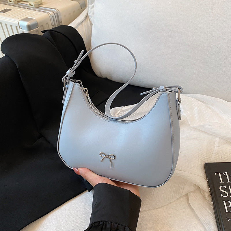 Women Casual Solid Color Shoulder Bag with Bowknot Decoration