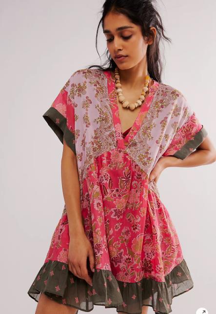 Women Fashion Casual Boho Multicolor Printed Stripe V-Neck Dress