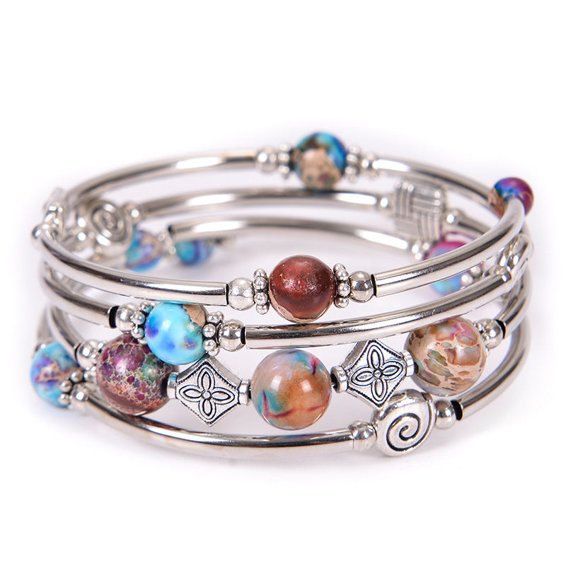 Pulsera de turquesa natural bohemia de moda para mujer
