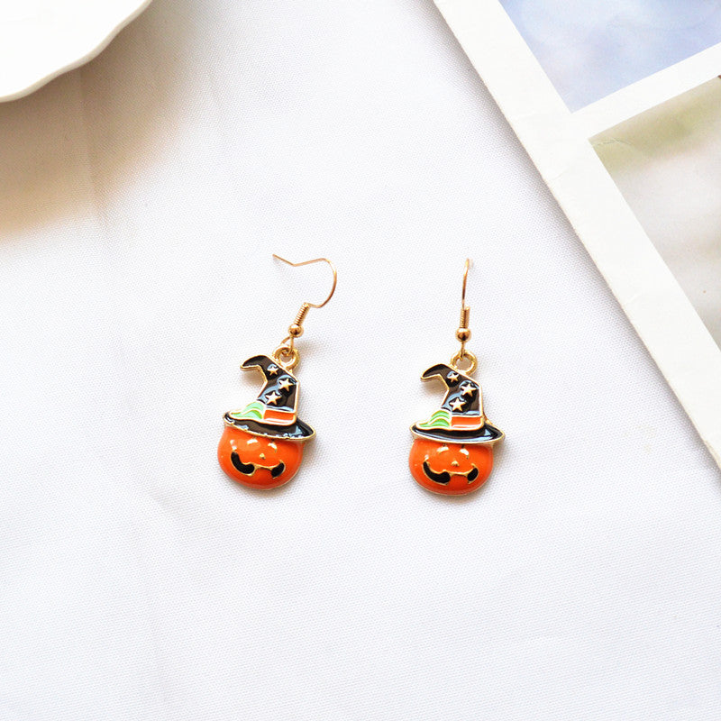 Pendientes colgantes de aleación de Halloween para mujer con gato, calabaza, Papá Noel y fantasma