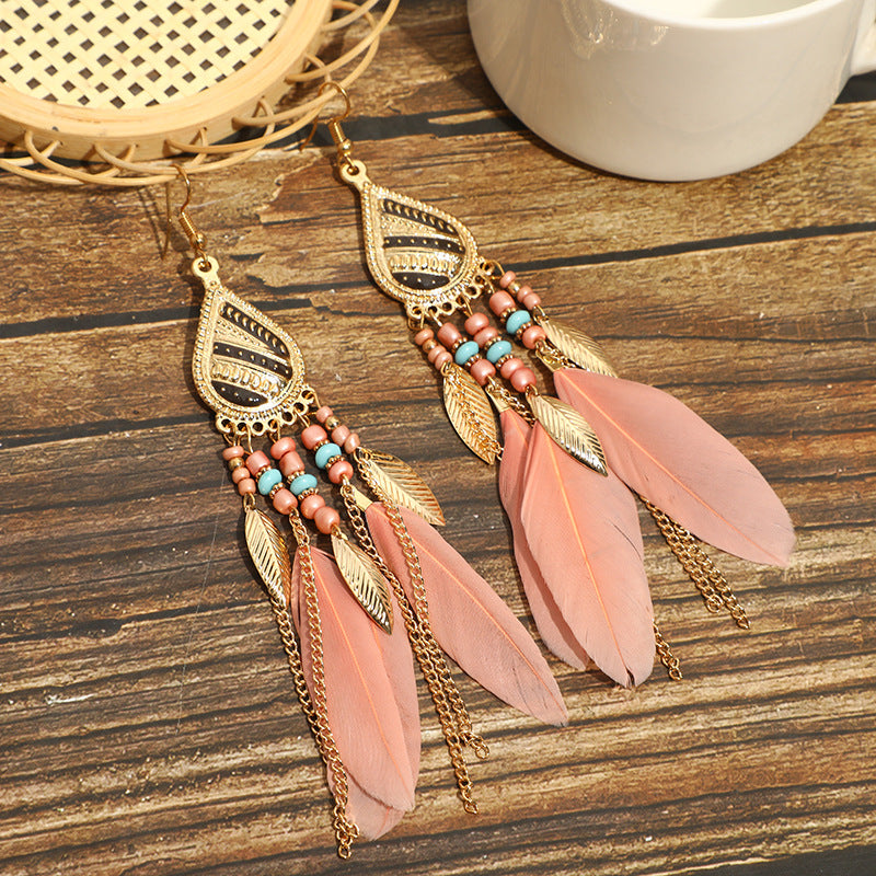 High-Value Feather Bohemian Long Tassel Earrings