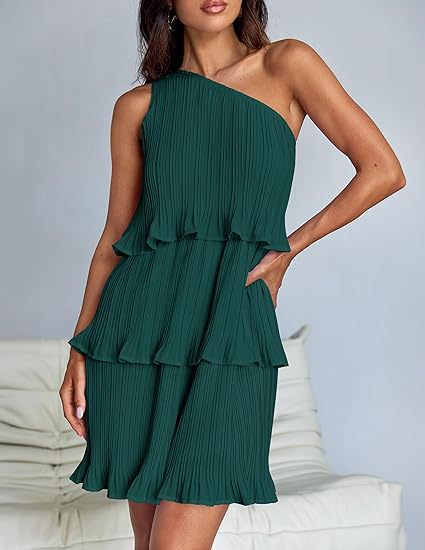 Women Fashion Sexy Solid Color Spliced Ruffled Dress