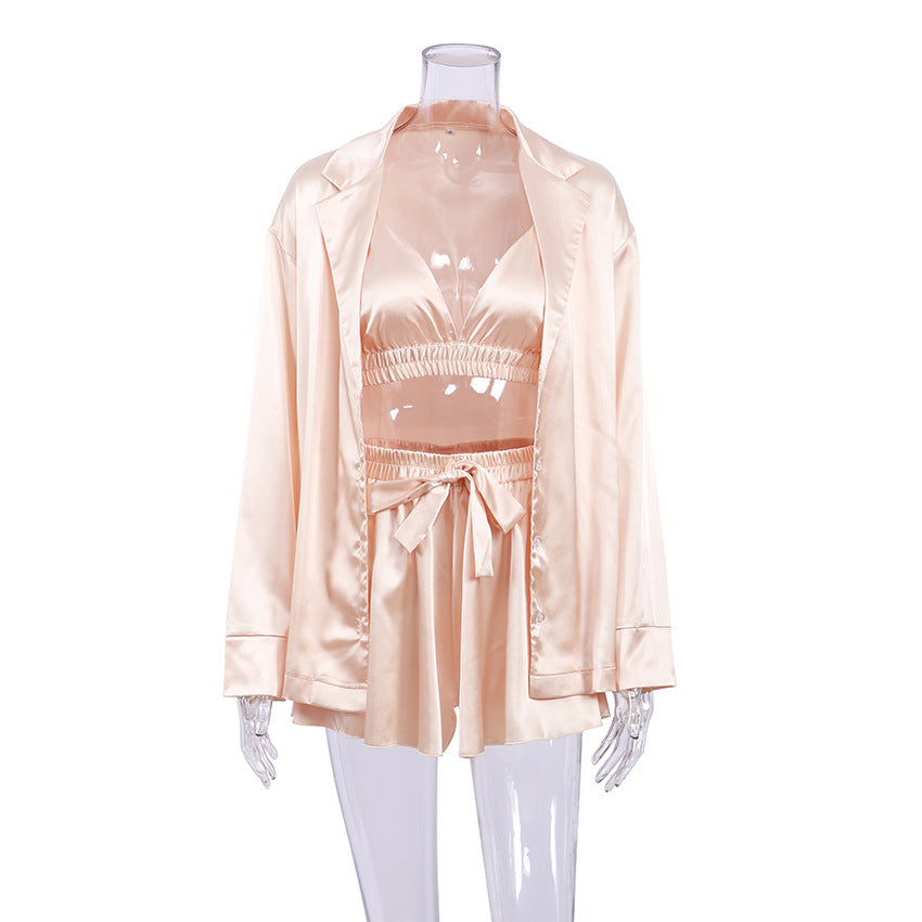 Women Fashion Sexy Silk Satin Pajamas Home Suit