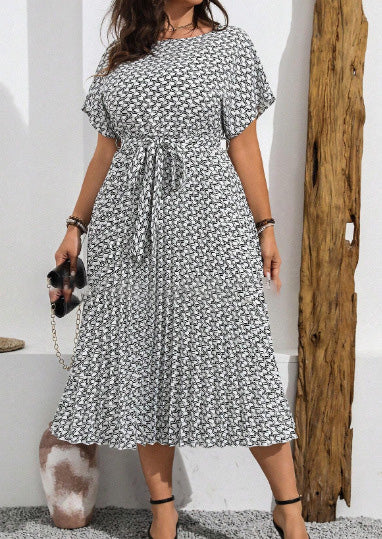 Women Fashion Casual Plus Size Printed Short-Sleeve Dress
