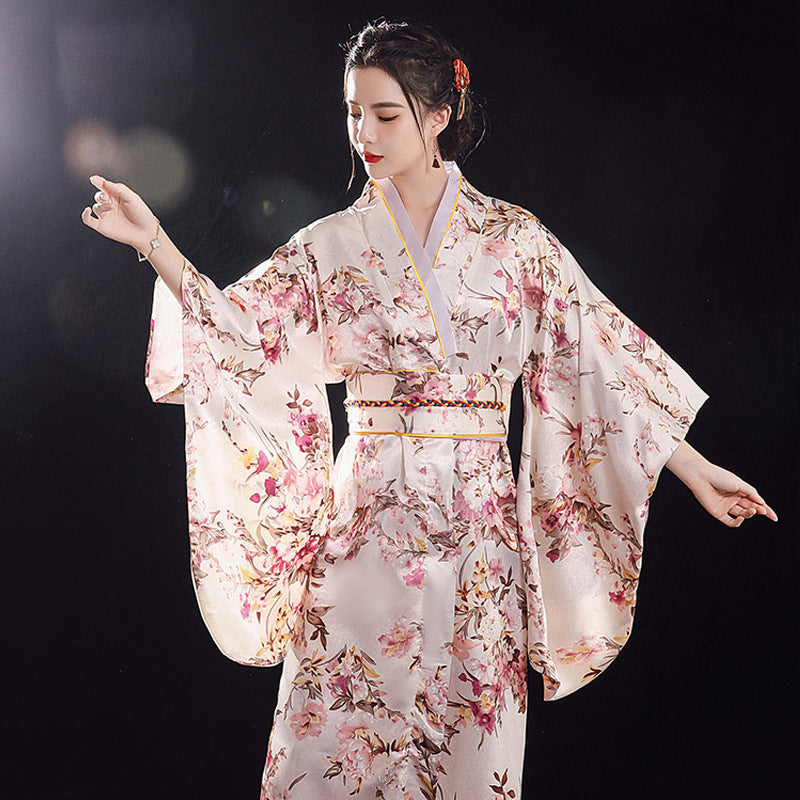 Fashion Vintage Japanese Kimono Women Satin Large Size Pajamas