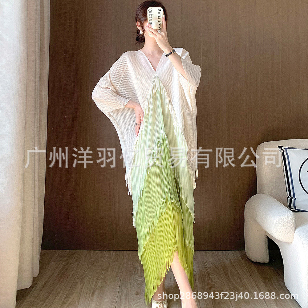 African Women Fashion Pleated Color Matching Dress