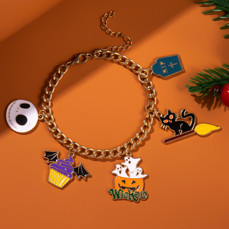 Pulsera naranja de murciélago fantasma de Halloween para mujer