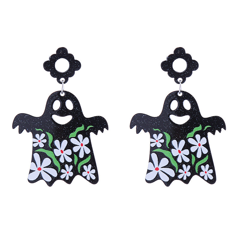 Halloween Women Funny Creative Acrylic Pumpkin Skeleton Ghost Earrings