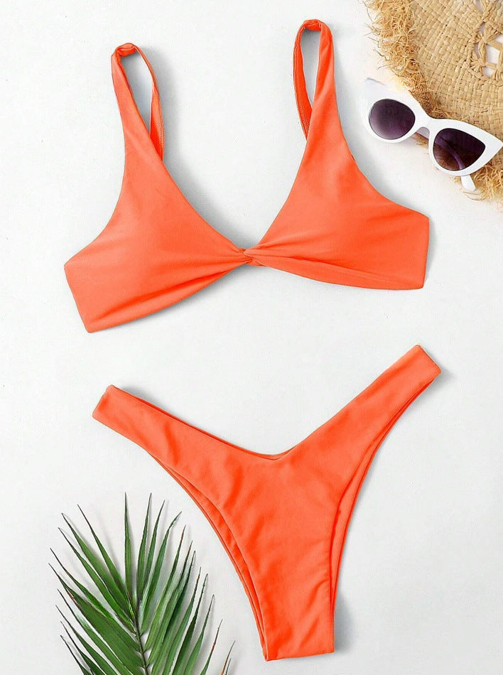 Women Sexy Solid Color Nylon Bikini with Sleeveless Design
