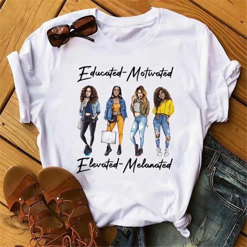 Camiseta informal con cuello redondo y estampado para mujer