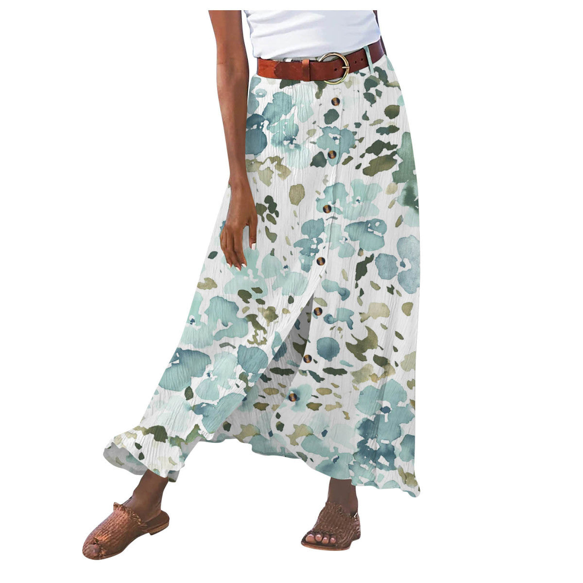 Summer Women Casual Button Decorative Cotton Skirt