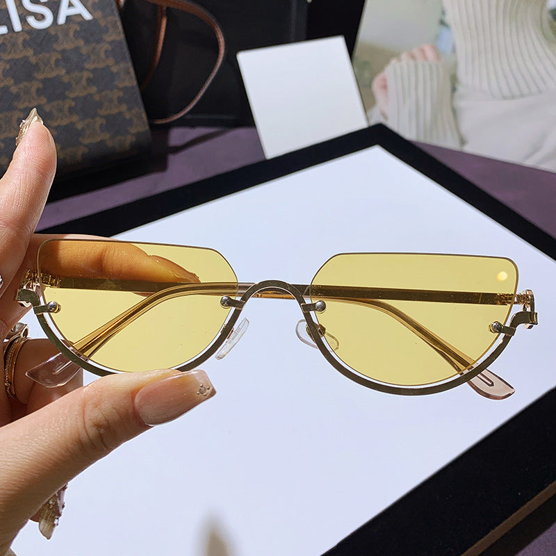 Lunettes de soleil œil de chat rétro à demi-monture pour femmes