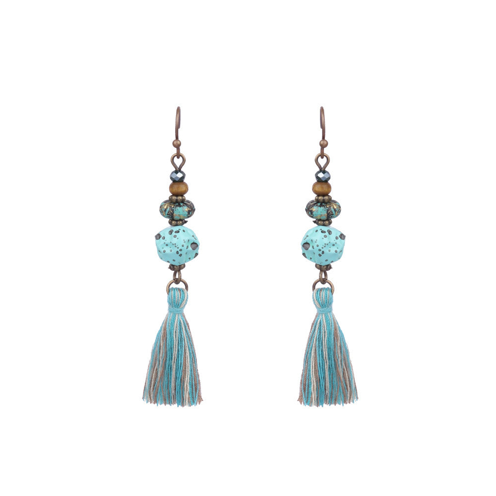 Boucles d'oreilles à pompons créatives de style ethnique bohème rétro