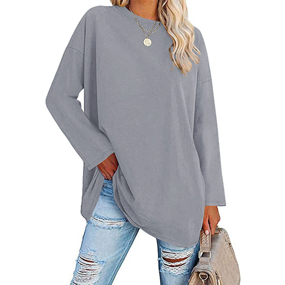Casual Women Long Sleeve Solid Color Blank T-Shirt