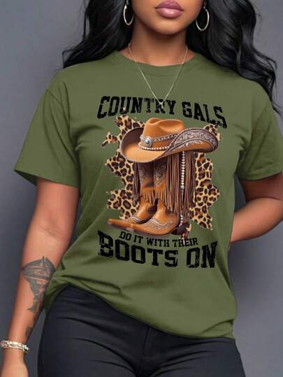 Women Fashion Casual Western Printed T-Shirt