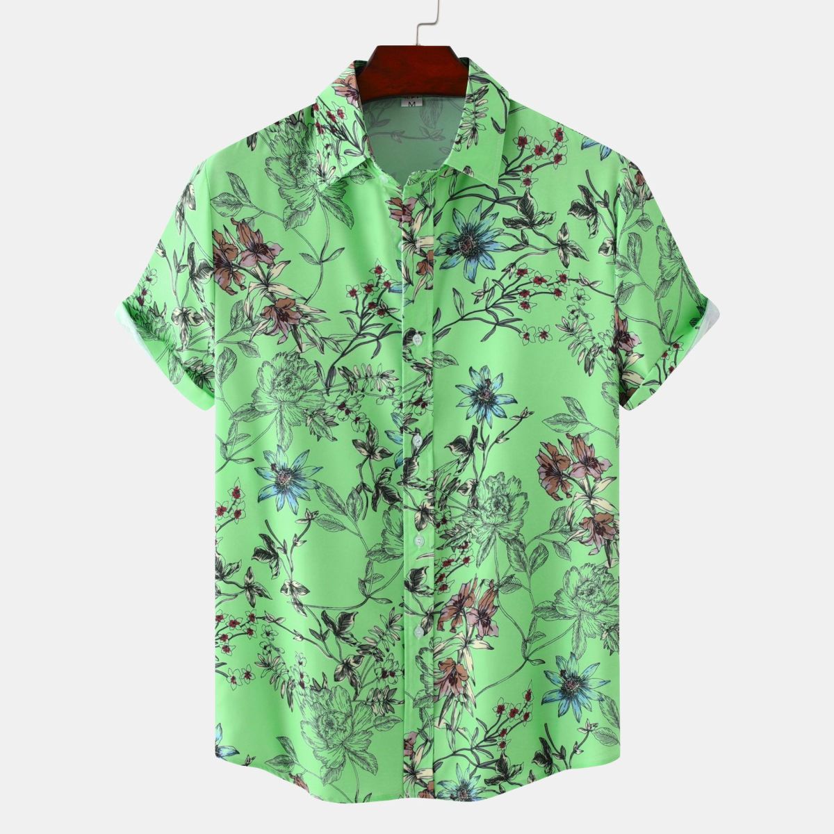 Men Summer Leisure Vacation 3D Tiny Flower Print Short Sleeve Lapel Shirt