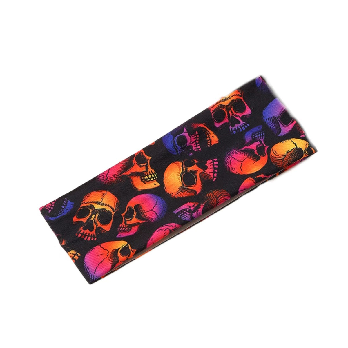 Bandeau de yoga pour cheveux en tissu éponge motif crâne d'Halloween, citrouille et toile d'araignée