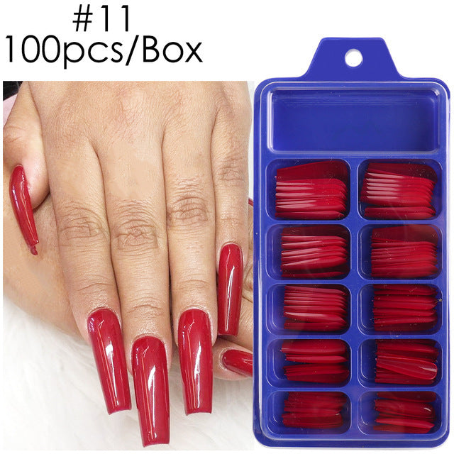 Uñas postizas con diseño de caja azul y pegatinas completas para usar en ballet largo
