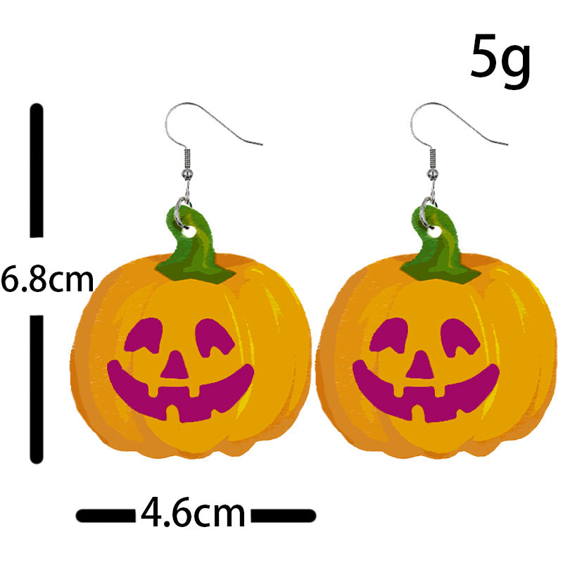 Halloween Women Funny Pumpkin Ghost Leather Earrings