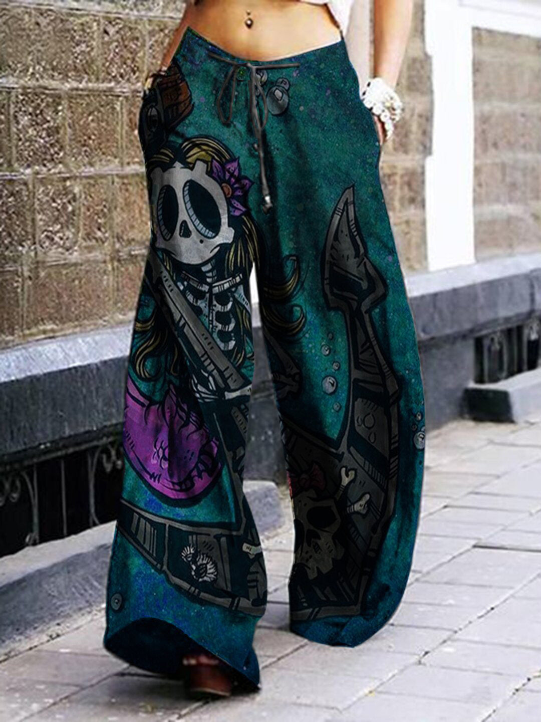 Pantalon gothique à motif tête de mort pour femme, style Halloween