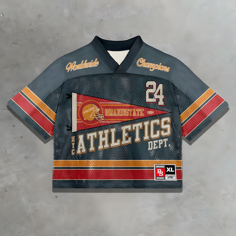 Camiseta deportiva informal de malla con estampado del alfabeto para hombre
