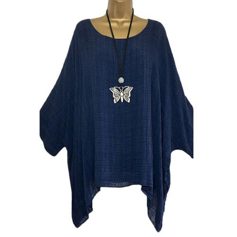 Blusa informal de manga larga irregular de color liso y talla grande para mujer