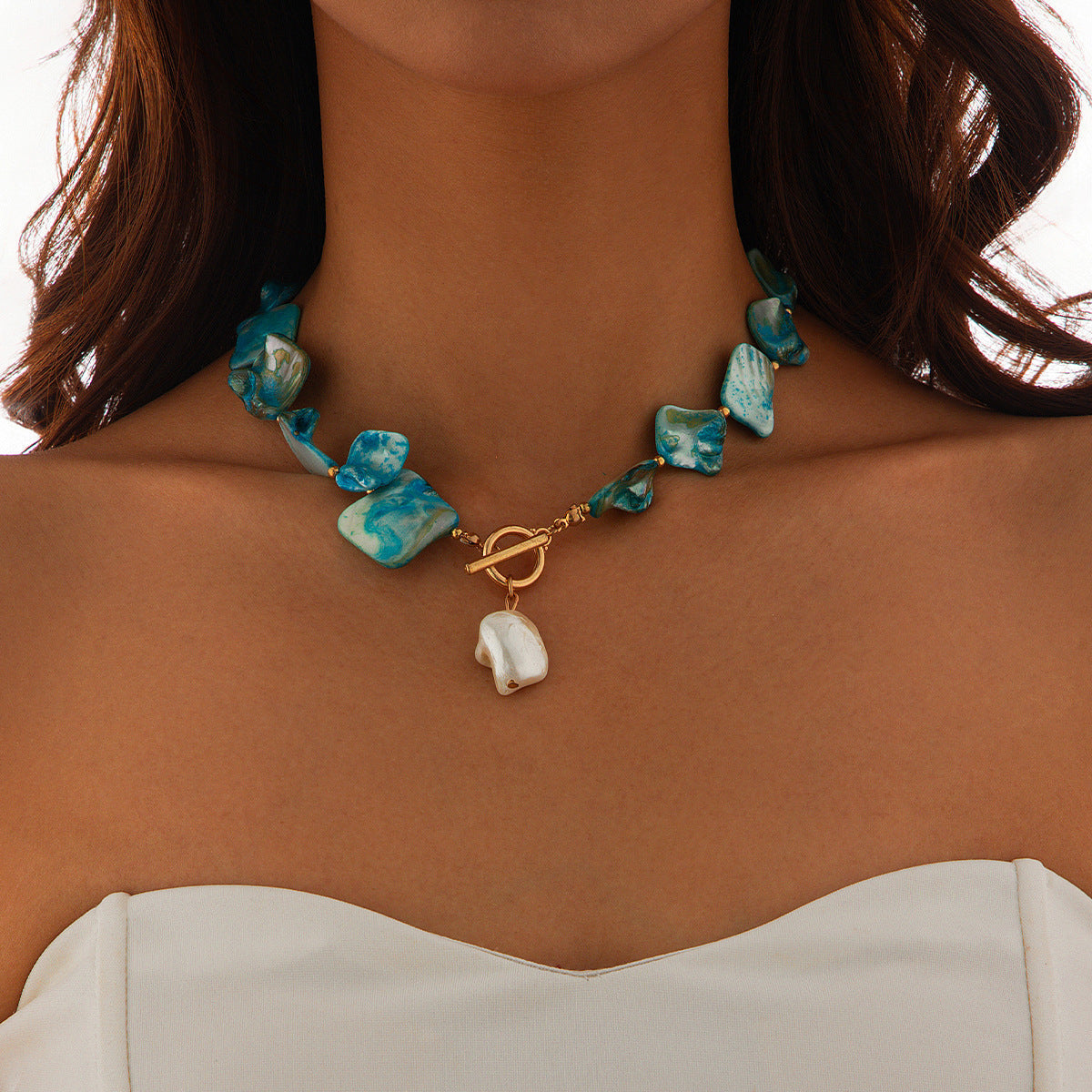 Collar de concha y estrella de mar estilo océano de verano para mujer