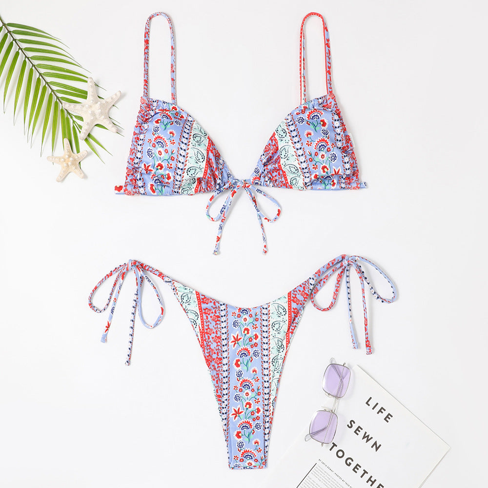 Summer Beach Vacation Women Bikini Tiny Flower Print