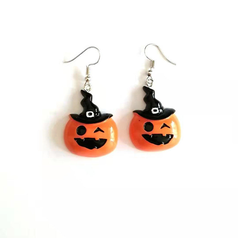 Pendientes colgantes de calabaza de resina de Halloween para mujer