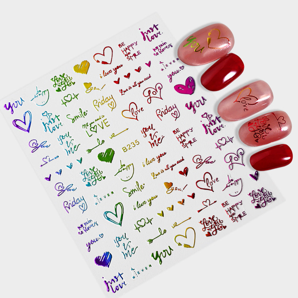 Pegatinas de uñas con letras de amor en forma de corazón para San Valentín