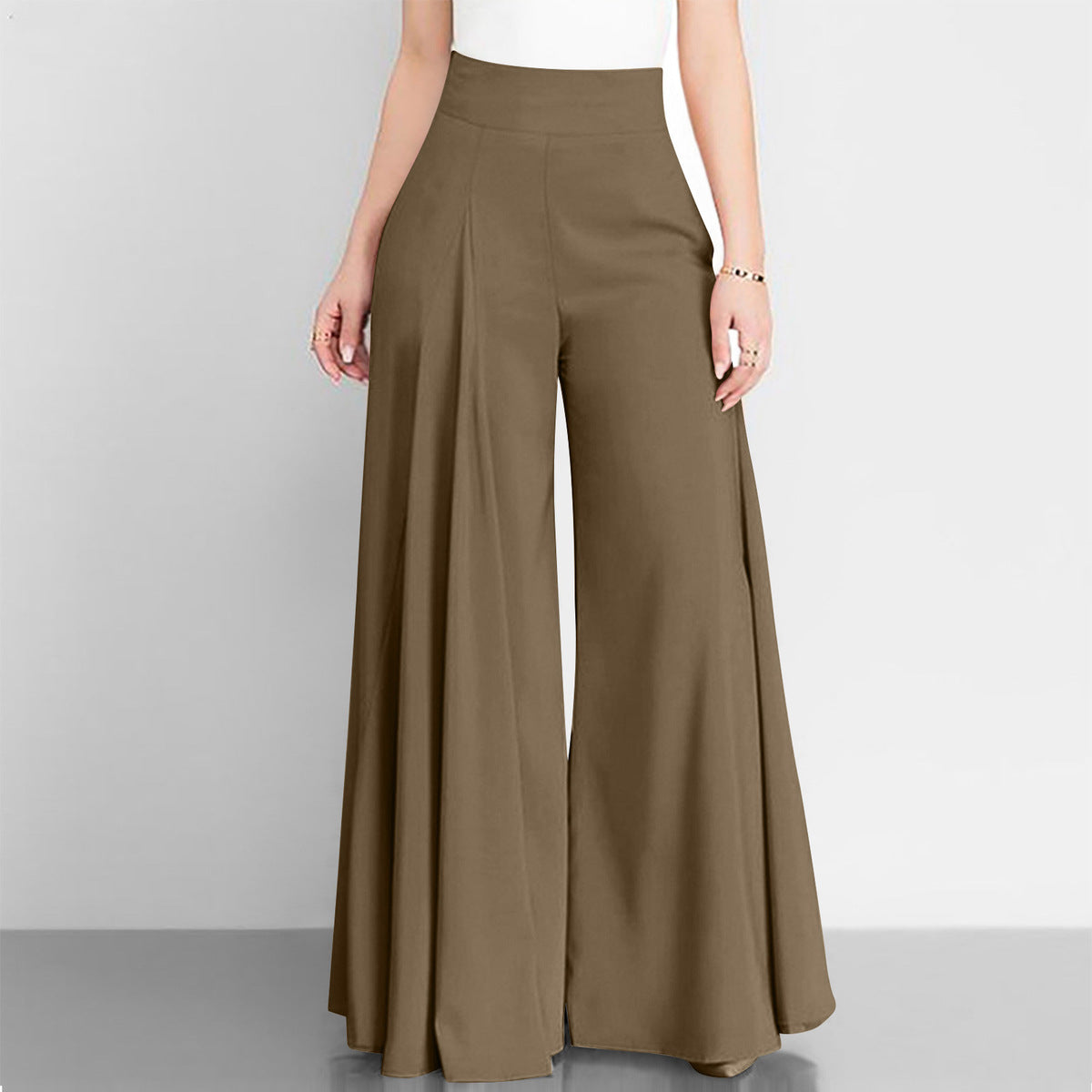 Pantalones anchos de cintura alta de color liso informales a la moda para mujer