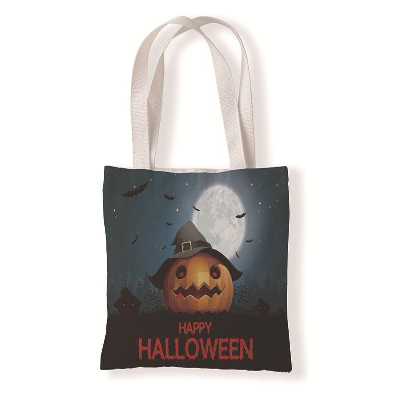 Sac fourre-tout en toile motif citrouille et chauve-souris d'Halloween