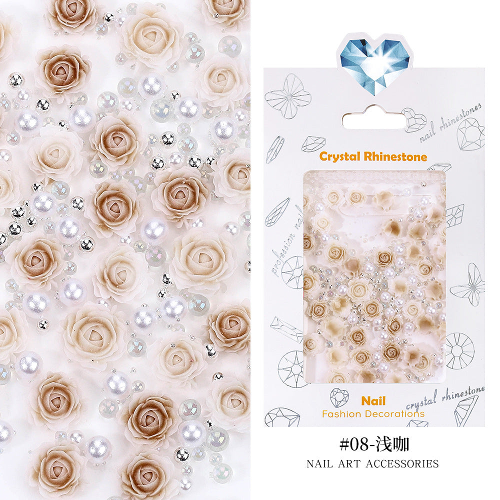 Décoration d'ongles créative en résine florale tridimensionnelle pour femmes, motif rose