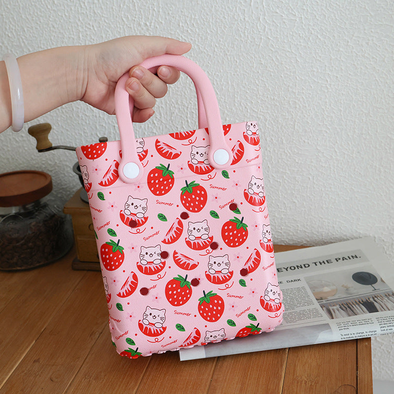 Sac à trou imprimé dessin animé tendance, sac en gelée EVA pour femmes et enfants