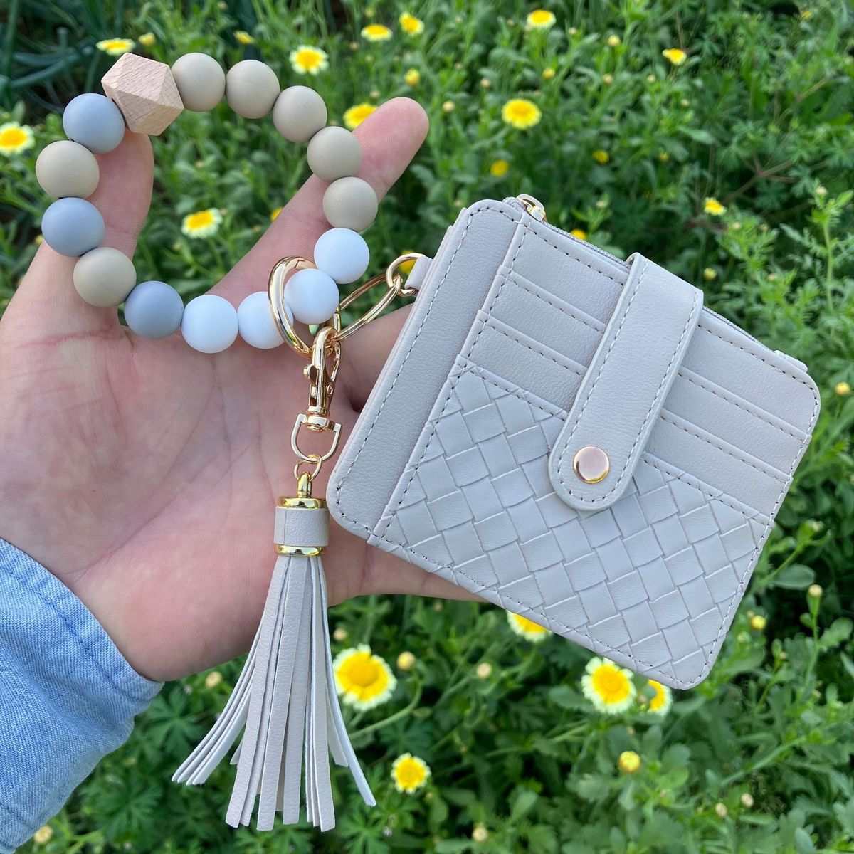 Women Fashion Silicone Bead Bracelet Keychain Wallet