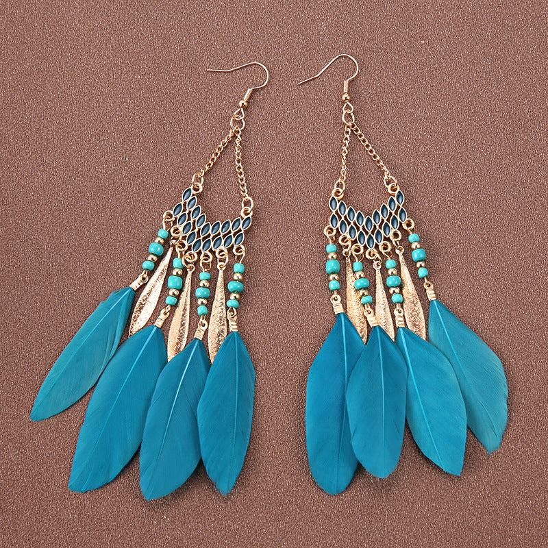 Bohemian Ethnic Style Retro Tassel Feather Earrings