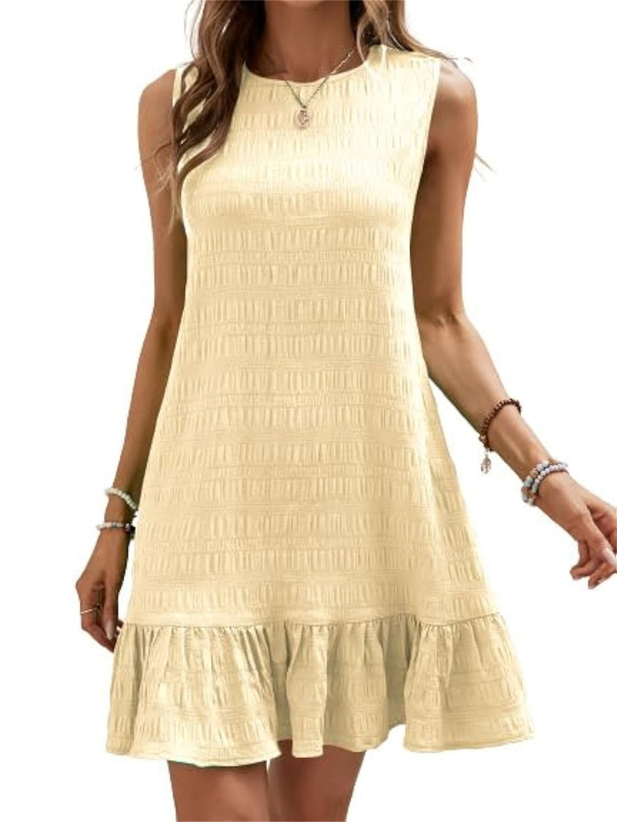 Vestido informal sin mangas de poliéster de color sólido para mujer