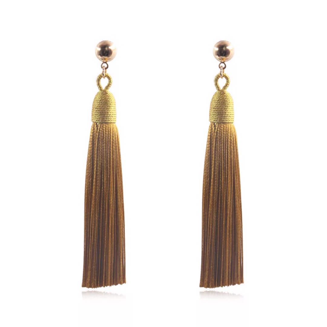 Bohemian Gold Wire Pull Hoop Tassel Earrings