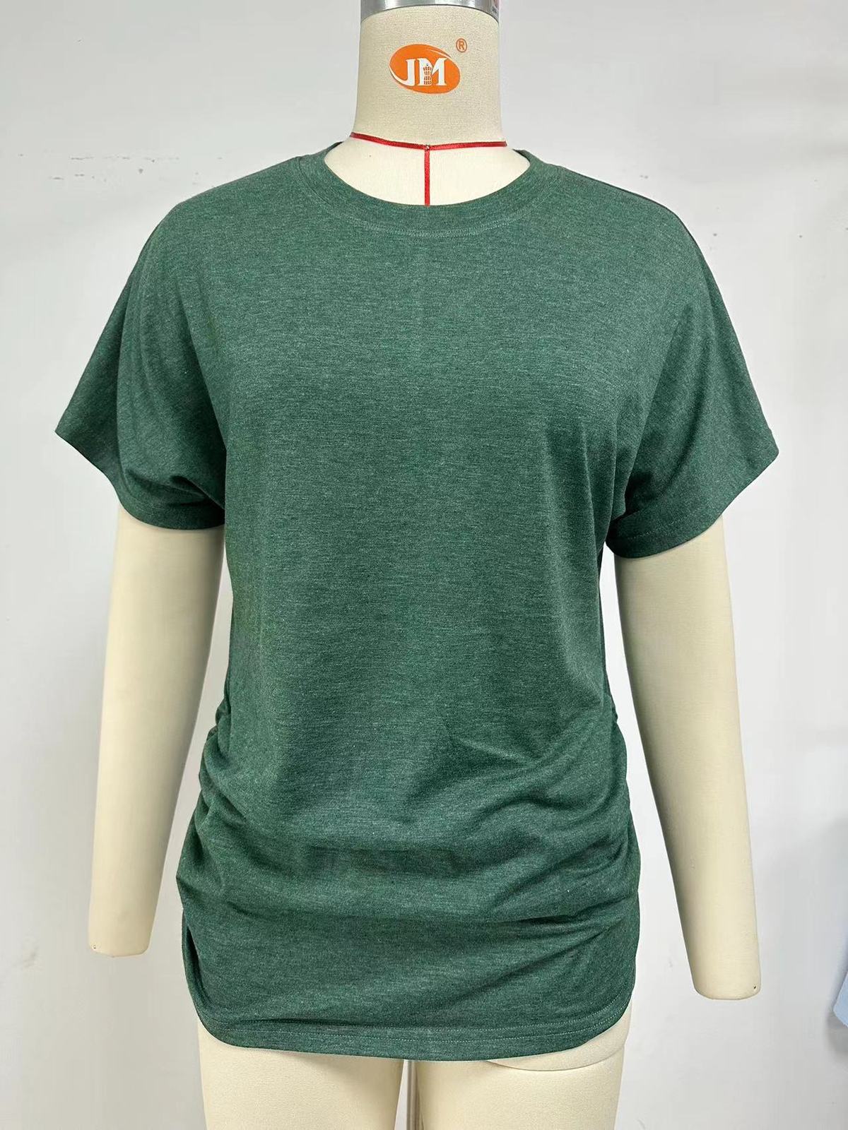 Camiseta holgada de manga corta con cuello redondo, color liso, para primavera y verano