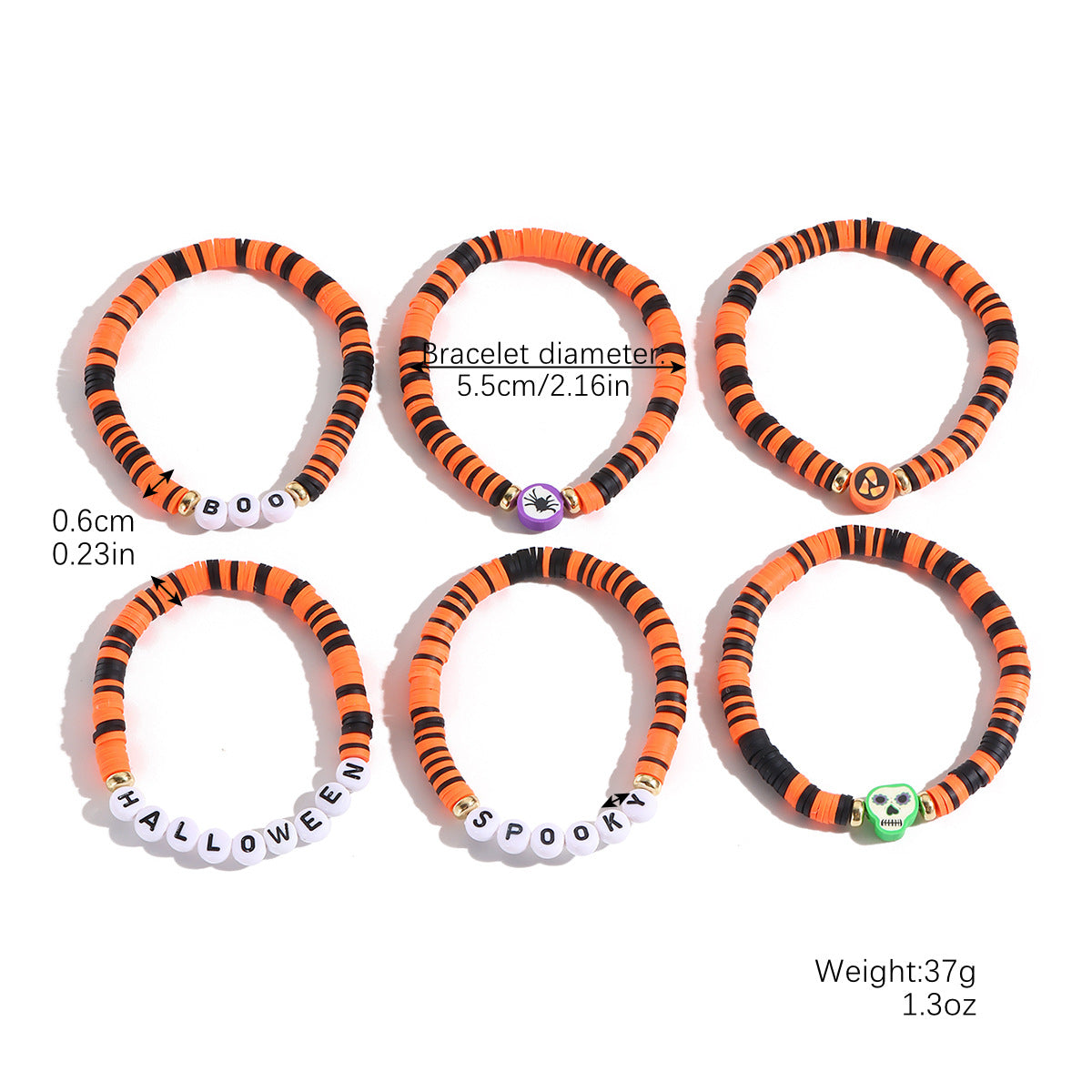 Pulsera de cuentas de calabaza y esqueleto de cerámica blanda para Halloween