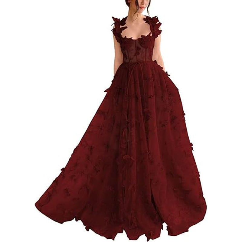 Vestido de fiesta elegante con abertura de encaje para mujer