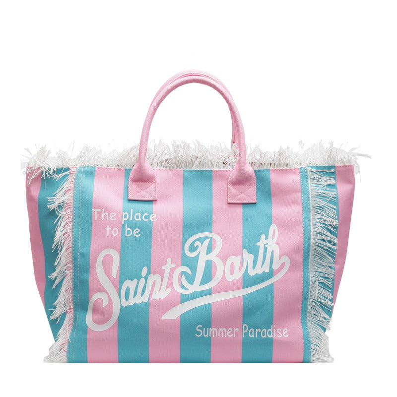 Fashion Tassel Large Capacity Canvas Beach Bag