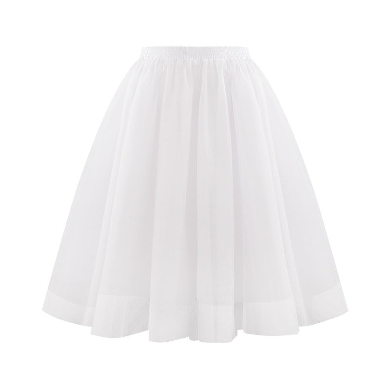 Women Fashion Elegant Solid Color High Waist Pleated Mesh Skirt