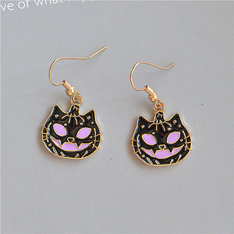 Pendientes de sombrero con forma de calavera, calabaza, gato y fantasma de Halloween para mujer