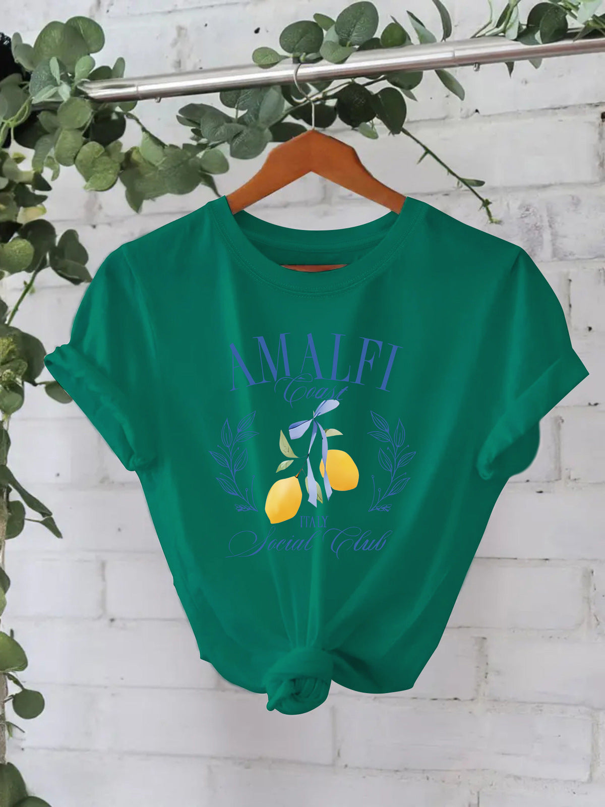 Camiseta de verano de algodón puro con estampado de limones para mujer